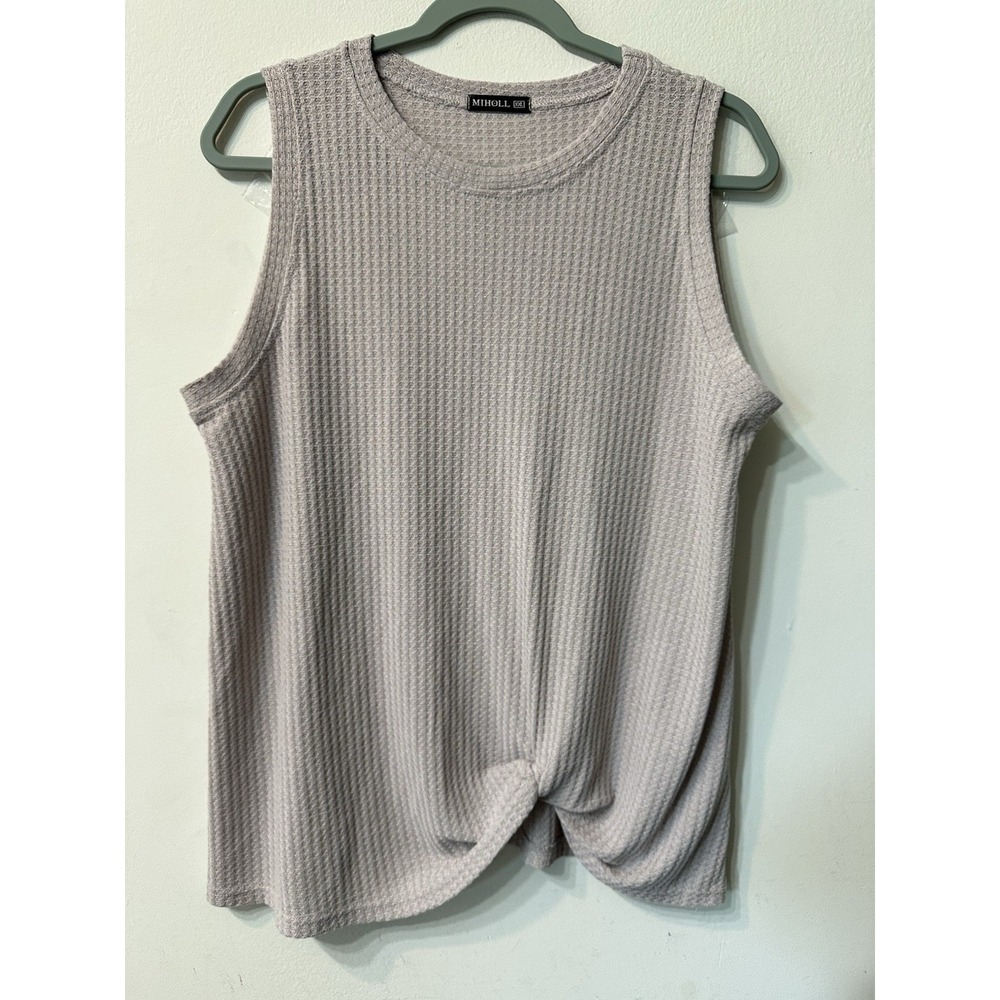 MIHOLL Womens XXL Waffle Knit Tank Top Sleeveless Twist Knot Hem Mauve Purple